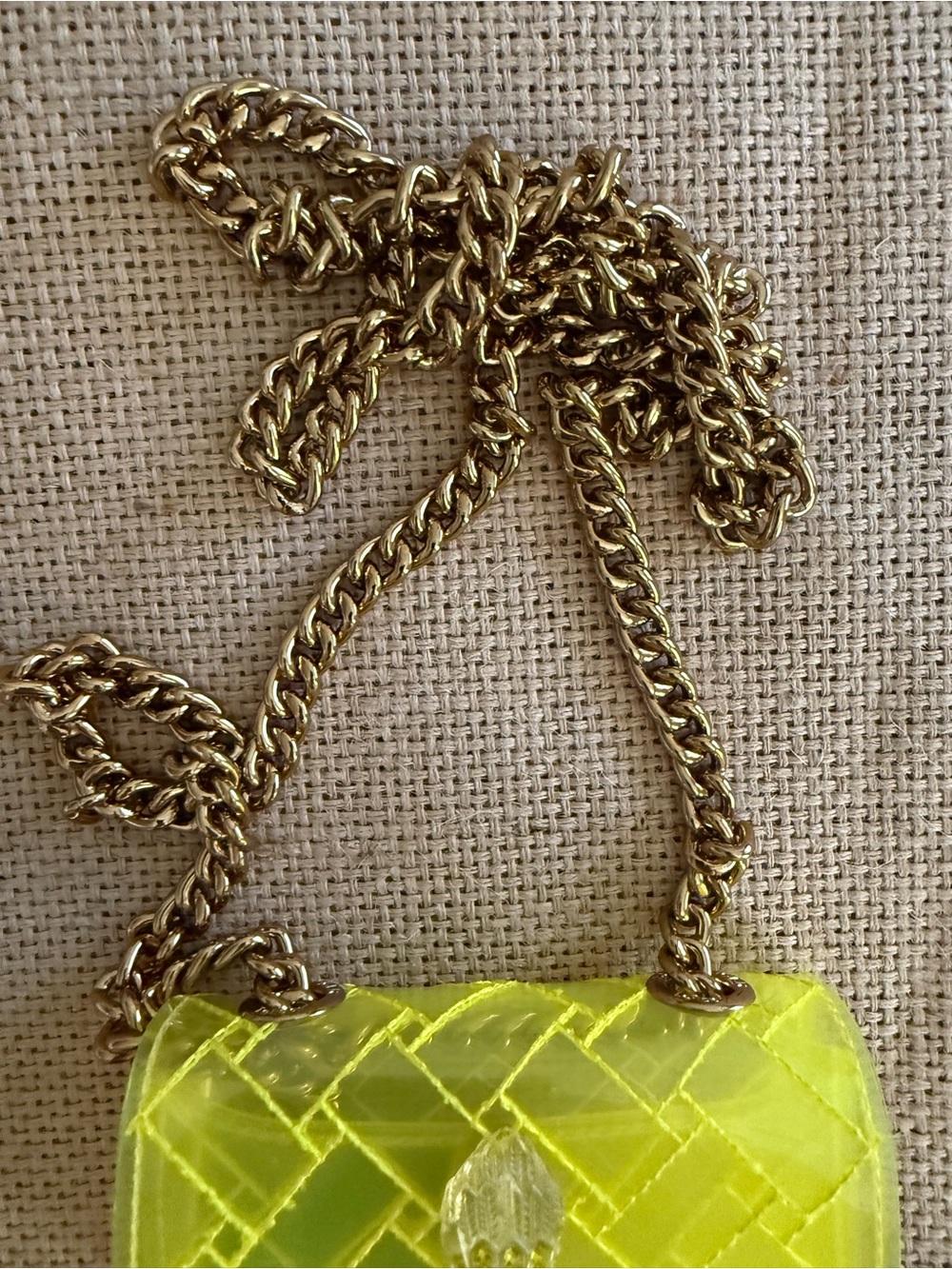 Kurt Geiger Neon Yellow Quilted Mini Crossbody with Gold Chain - Picture 3 of 4